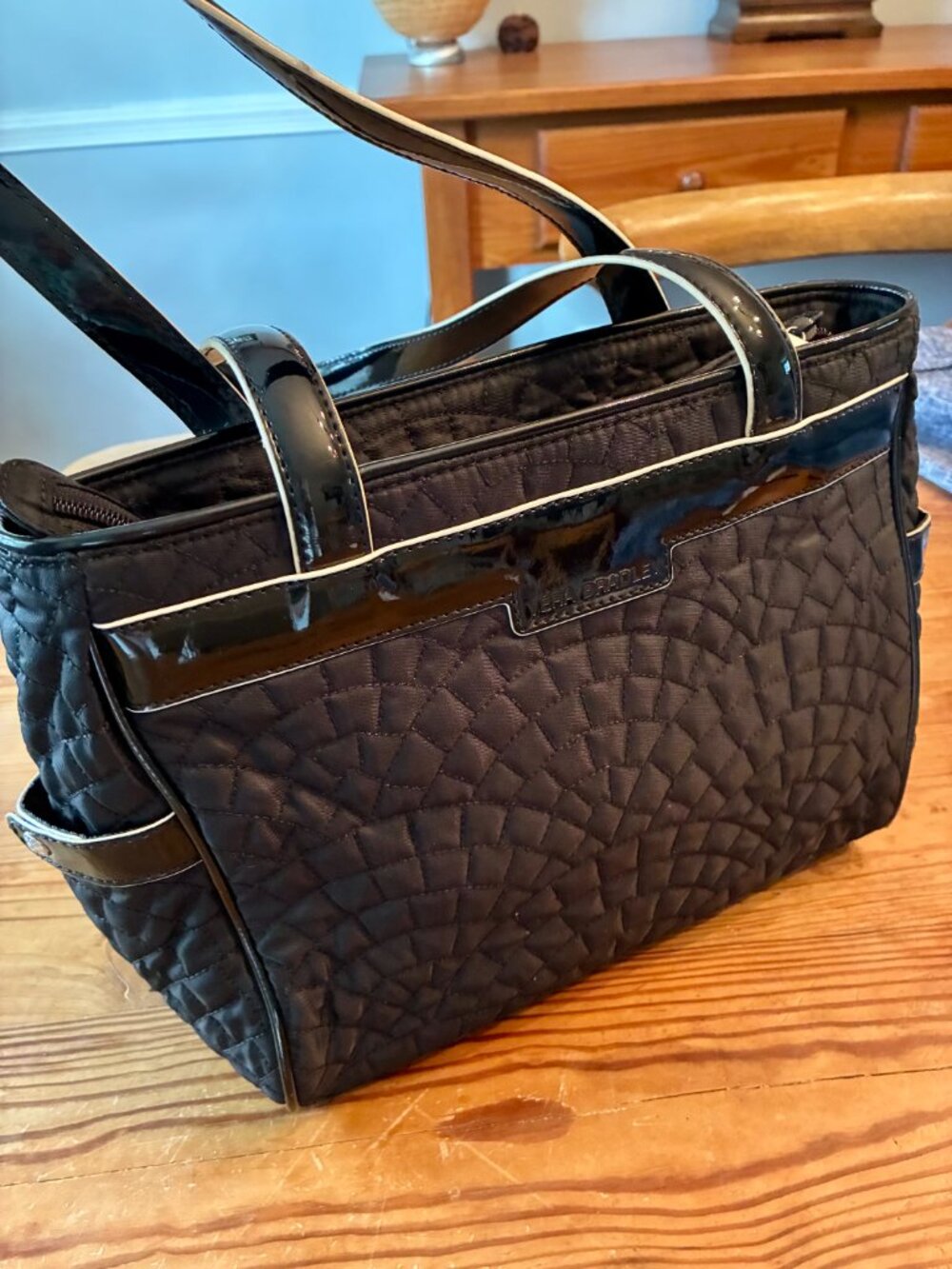 Vera Bradley Black Quilt Nylon (& Patent) Hand/Shoulder Bag